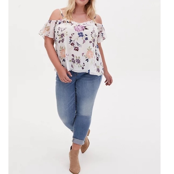 New Torrid Cold Shoulder lace trim botanical floral print blouse 5X plus - Picture 2 of 7